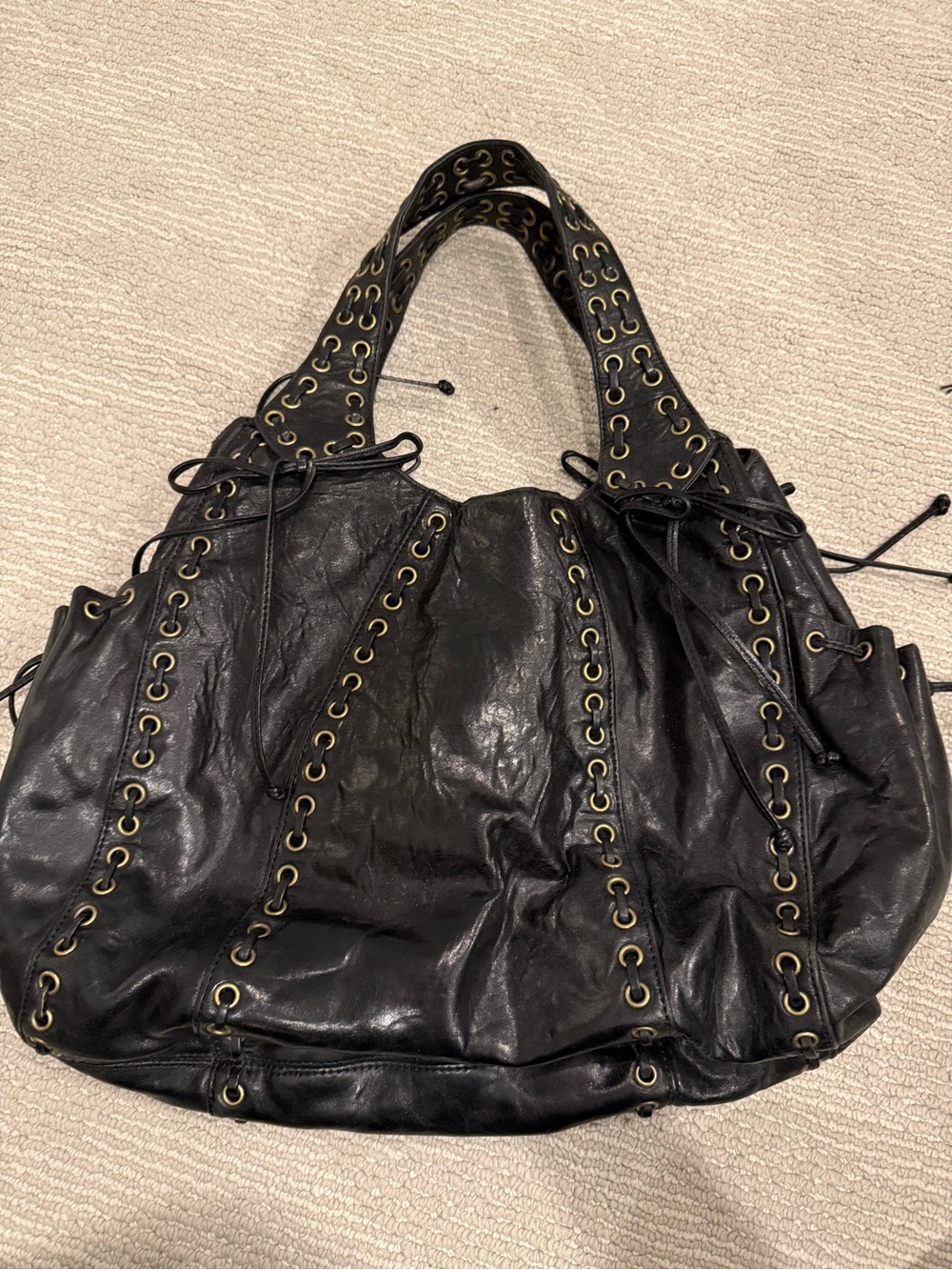 Kooba Women’s Leather Black Eyelet-Detail Tote Bag